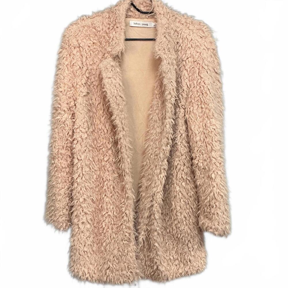 Bishop + Young Textured Faux Fuir Boho Jacket in Soft Beige Medium